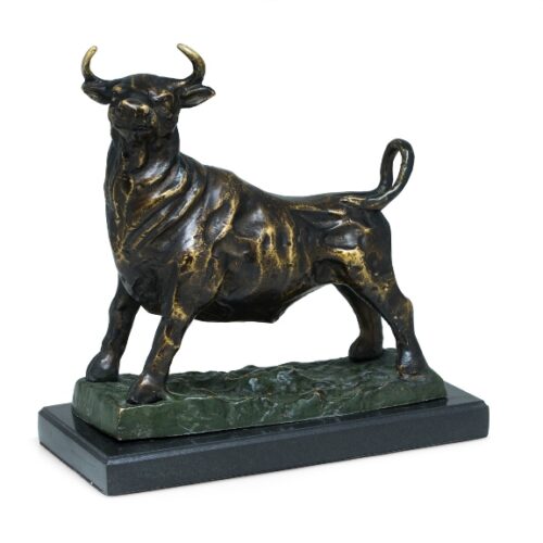 Cast Metal "Majestic" Bull Sculpture on Marble Base