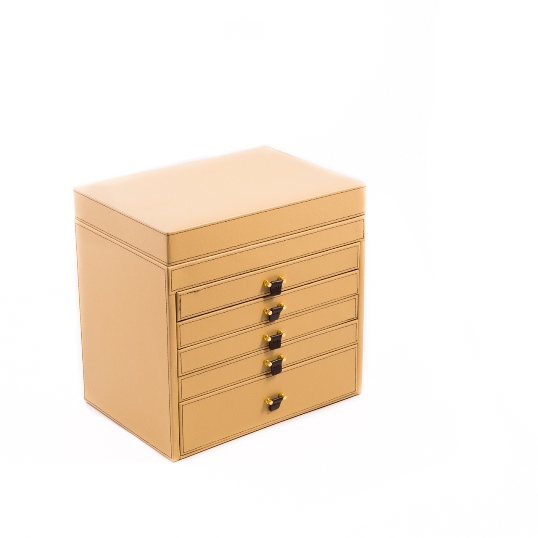 Tan Leather Jewelry Chest with Removable Travel Case