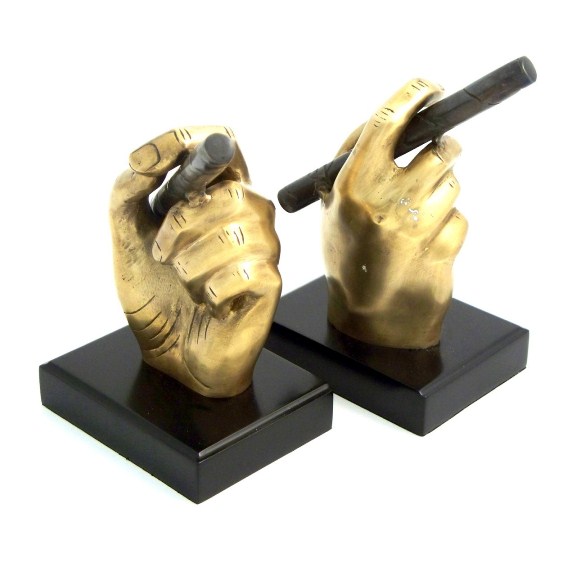 Cigar Antique Brass on Wood Bookends, T.P.