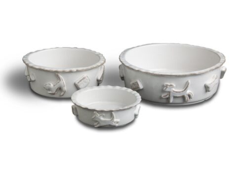 Dog Food/Water Bowl - French White