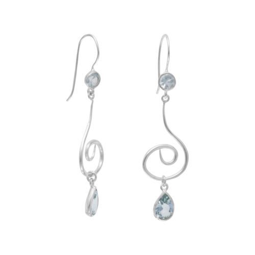 Swirl Design Earrings with Faceted Blue Topaz