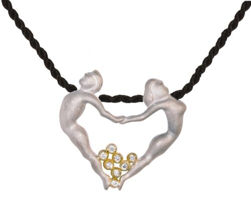 Couple Heart Necklace - 18K with diamond dots in sterling silver heart