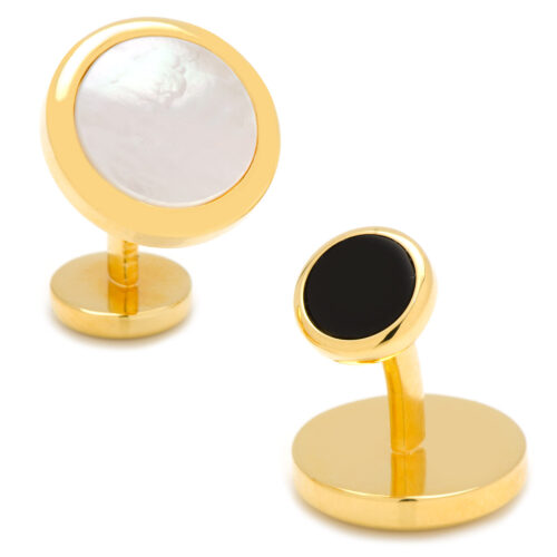 Double Sided Gold Mother of Pearl Round Beveled Cufflinks