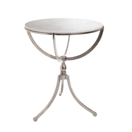 Art Deco Nickel Round Table with Marble Top