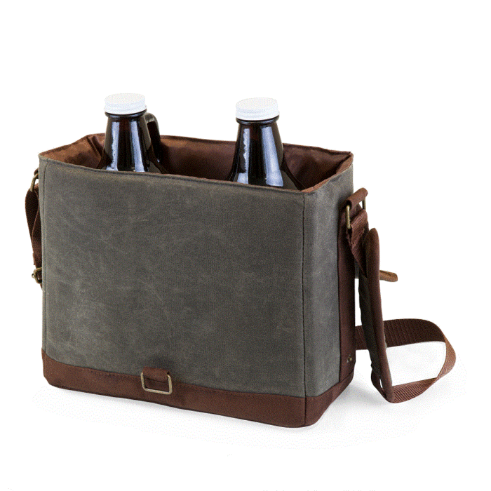 Double Growler Tote with 64-oz. Glass Growlers – Khaki/Brown