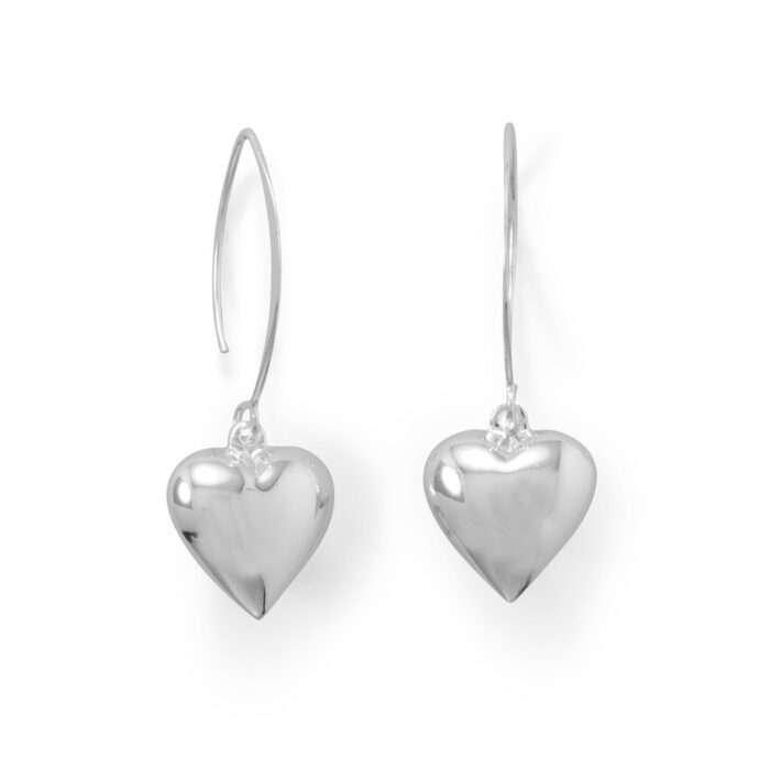 Puffy Polished Heart Wire Earrings