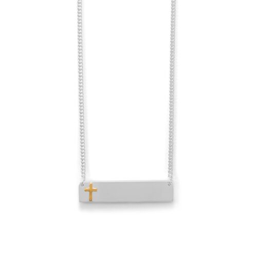 16" + 2" Bar Necklace with 14 Karat Gold Plated Cross