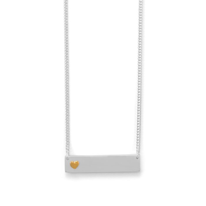 16" + 2" Bar Necklace with 14 Karat Gold Plated Heart