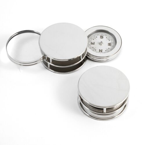 Chrome Plated Paper Weight with Compass with Magnifier