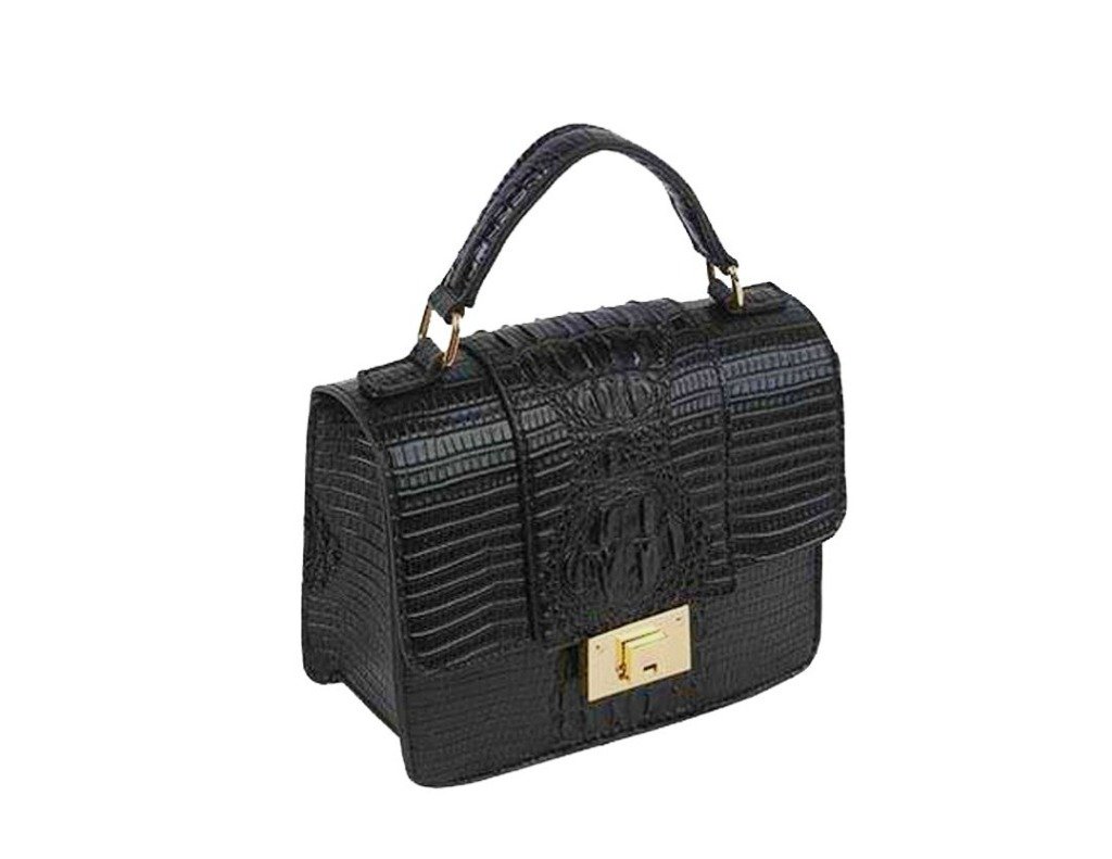 Black Faux Croc Zip Tote