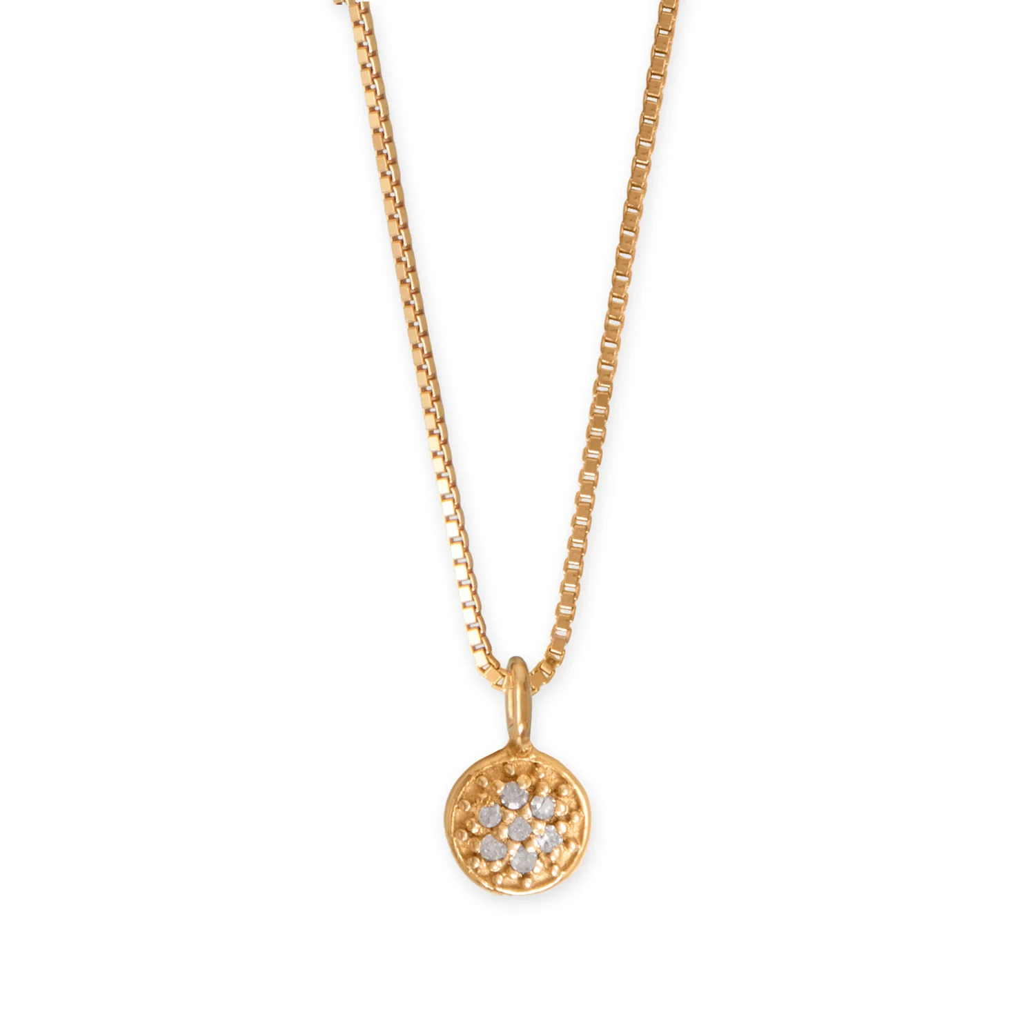 16" 14 Karat Gold Plated Diamond Studded Disc Necklace