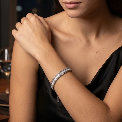 6" + 2" 18 Karat Gold PVD Stainless Steel Baguette CZ Wheat Chain Bracelet - Image 3
