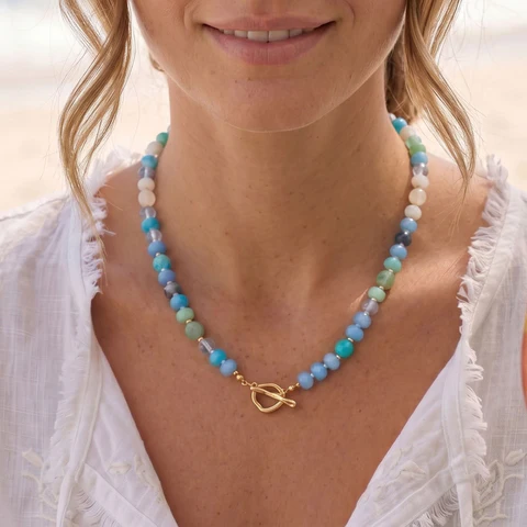 18" Blue Rondell Glass and Dyed Howlite Bead Fashion Toggle Necklace - Image 2
