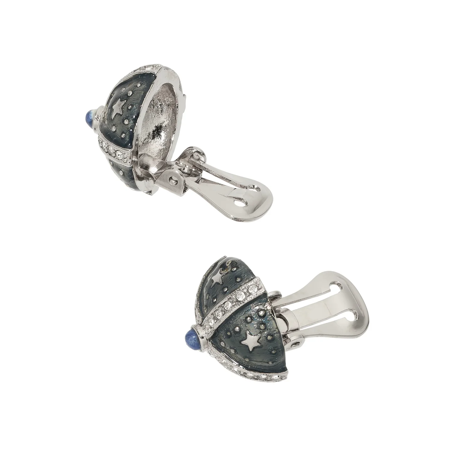 Silver Gray Enamel Round Clip Earrings - Image 2