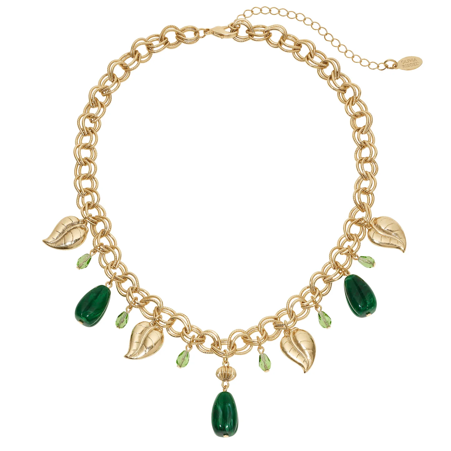Green Drop Gold Tone Necklace