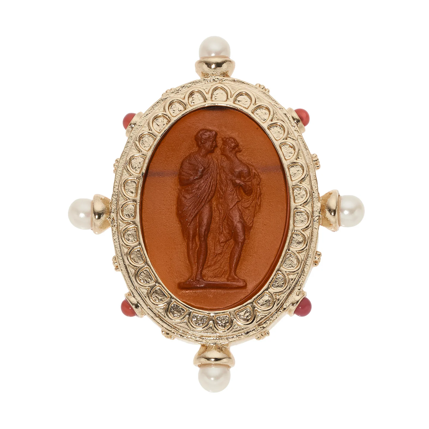 Byzantine Revival Amber Intaglio Brooch with Pearls