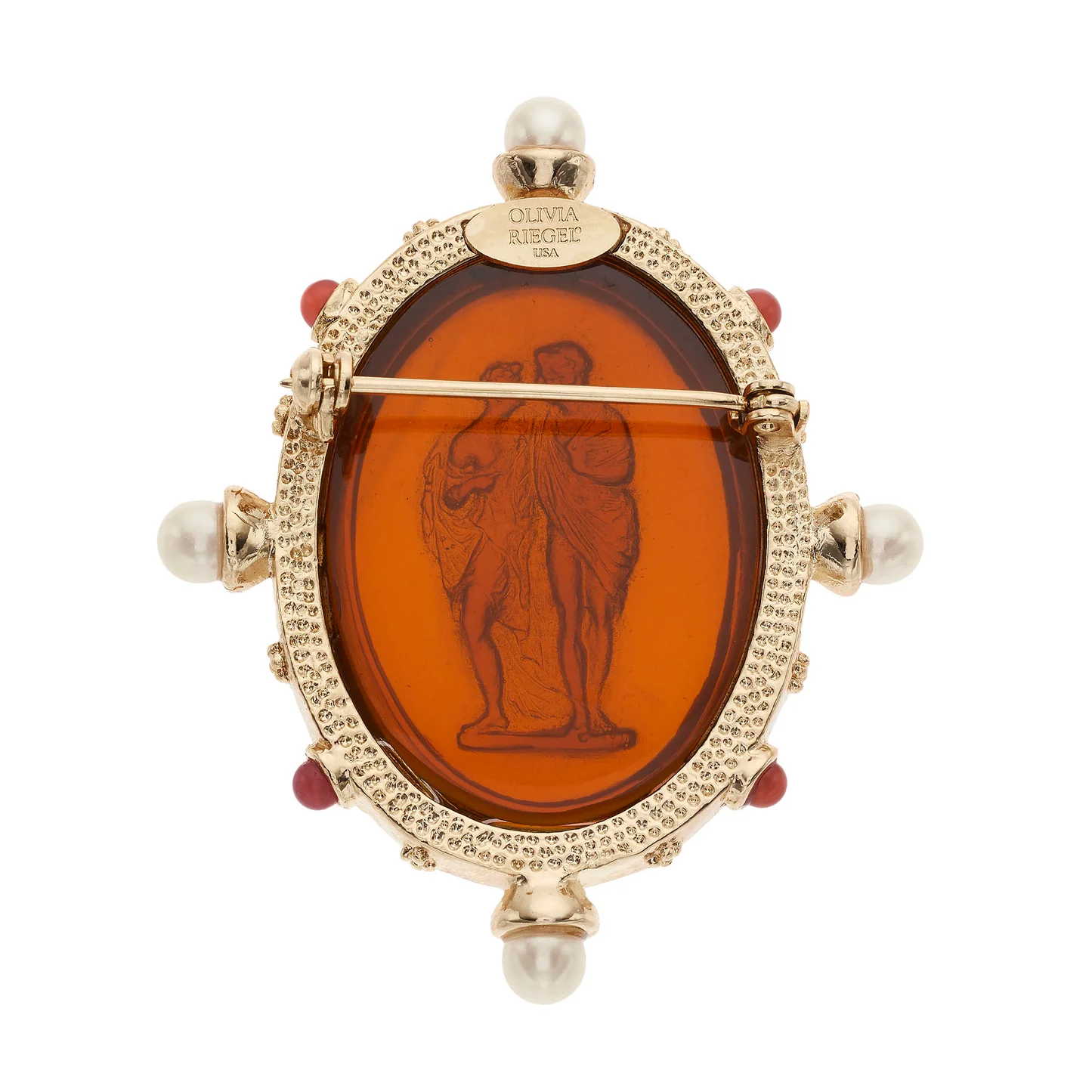 Byzantine Revival Amber Intaglio Brooch with Pearls - Image 2