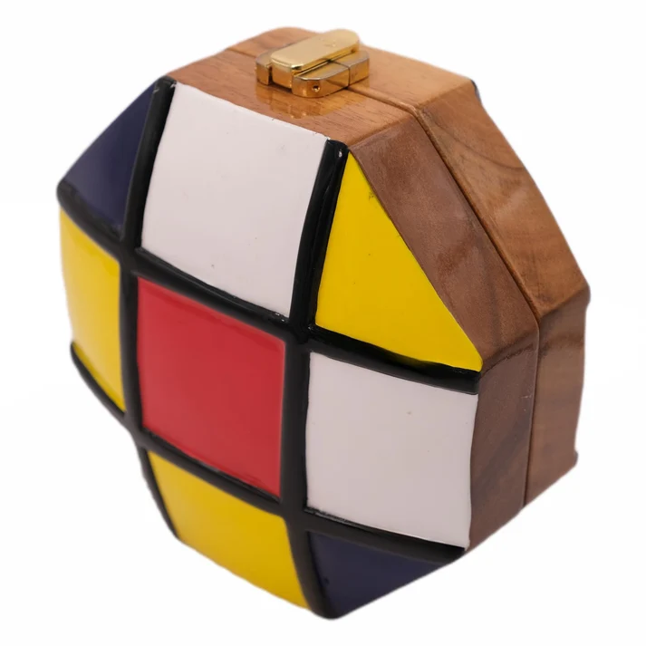 Mondrian Geometric Hand Painted Acacia Wood Handbag - Image 4