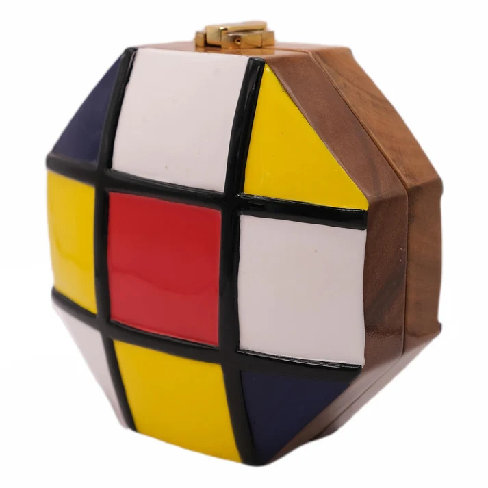 Mondrian Geometric Hand Painted Acacia Wood Handbag - Image 5