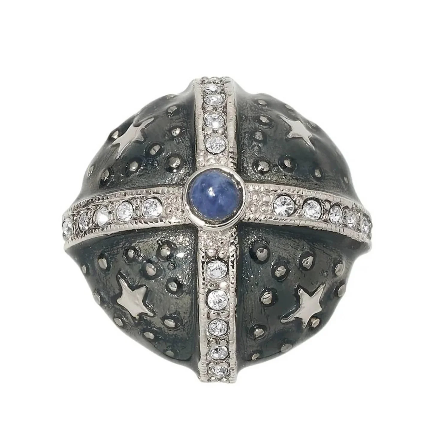 Silver Gray Enamel Round Clip Earrings - Image 3